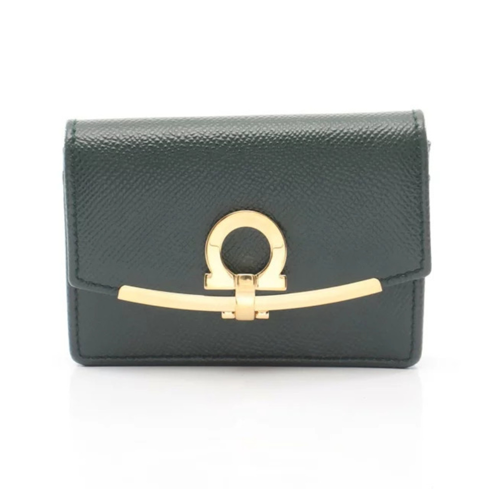 Salvatore Ferragamo Gancini Card Case Wallet Leather Accessory Green